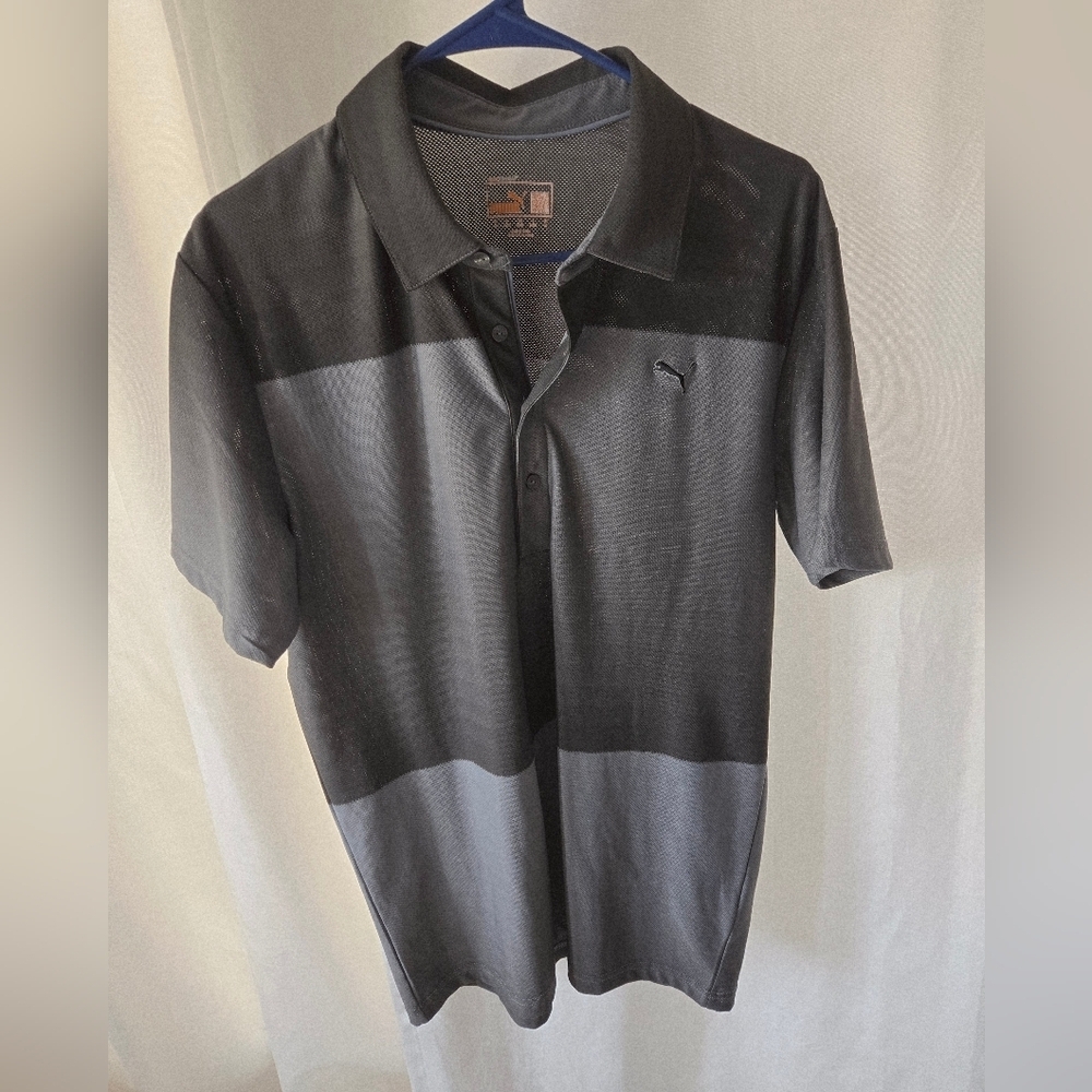 Puma Golf Dry-Cell Athletic Ombre Gray Men's Polo Shirt M Moisture Wicking